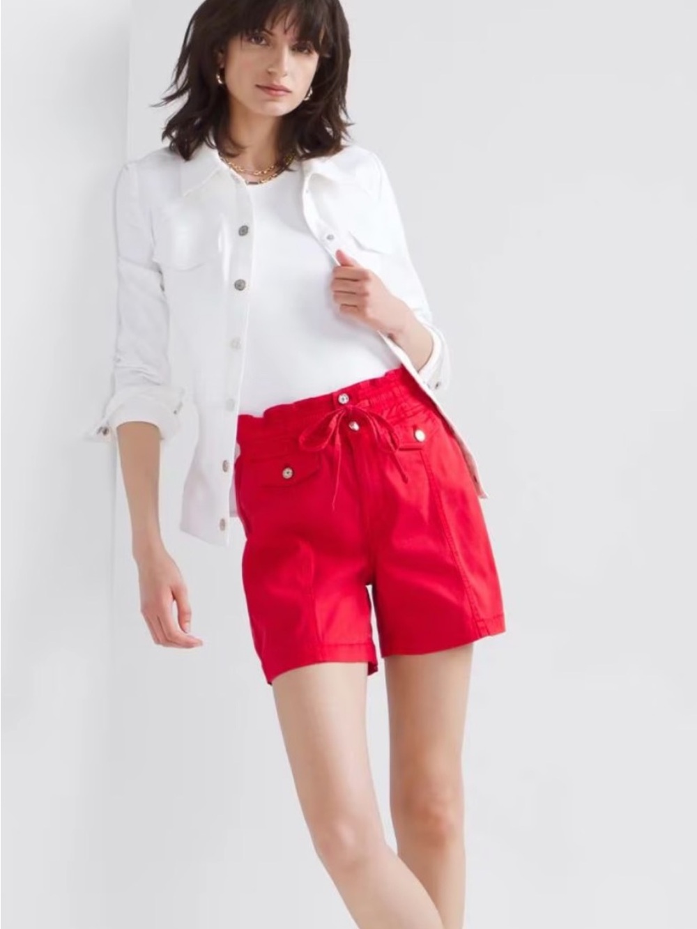 WHBM NWOT High-Waist Drawstring Red Bermuda Shorts for Women